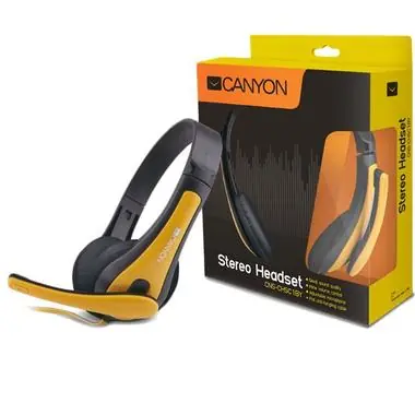 CANYON CNS-CHSC1BY / lehký PC headset / kombinovaný 3,5 mm jack / kožené naušníky / černo-žlutá