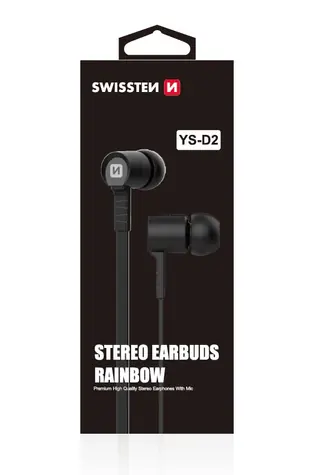 SWISSTEN Earbuds Rainbow YS-D2 černá / Sluchátka s mikrofonem / 3.5mm Jack / 1.2m
