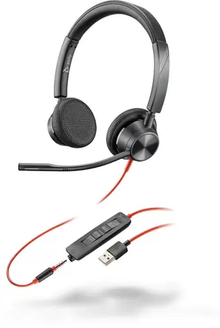 Poly BLACKWIRE 3325 černá / náhlavní souprava / mikrofon / dvě sluchátka / USB-A / 3.5mm jack / ovladač