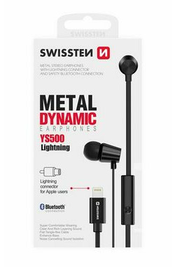 SWISSTEN Earbuds Dynamic Lightning černá / Sluchátka s mikrofonem / Lightning / 1.2m