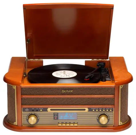 Denver MRD-51 hnědá / USB Gramofon / s integrovaným DAB rádiem / kazetový přehrávač / CD