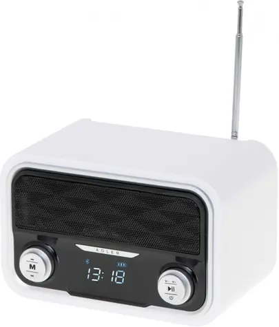 Adler AD 1185 černo bílá / Retro rádio / FM / 1 800 mAh baterie / Bluetooth 4.0 / 50 stanic / přehrávaní z USB SD / LCD 