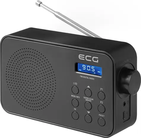 ECG R 105 černá / Přenosné rádio / FM / USB-C kabel / 4x AA baterie / teleskopická anténa / AUX 