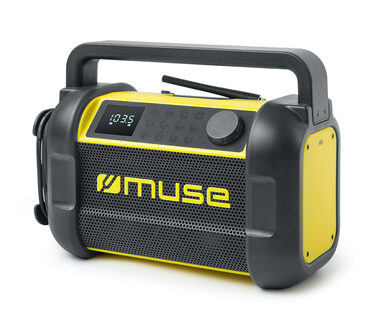 Muse M-928 BTY černo-žlutá / Aku stavební rádio / 20W / BT / FM / IP64