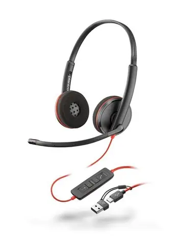 Poly Blackwire 3220 černá / Náhlavní souprava / mikrofon / dvě sluchátka / USB-C/A