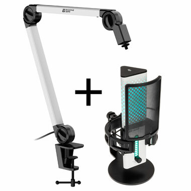 Endgame Gear MICARM rameno + XSTRM USB mikrofon bílá / USB kondenzátorový mikrofon / RGB / USB-C / rameno + pop filtr