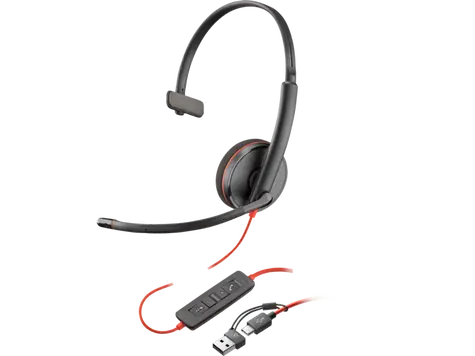 Poly Blackwire 3210 černá / Náhlavní souprava / mikrofon / jedno sluchátko / USB-C/A