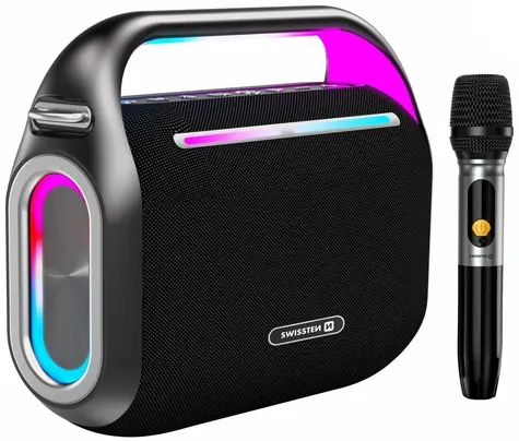 SWISSTEN HARMONY černá / Bluetooth reproduktor / IP54 / 120W / 12000mAh / AUX / karaoke mikrofon / BT 5.0