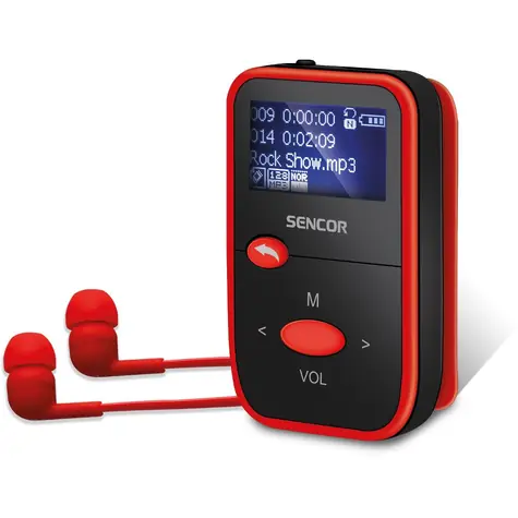 SENCOR SFP 4408RD červená / MP3 přehrávač / 1.1" LCD / 8GB / MicroSD