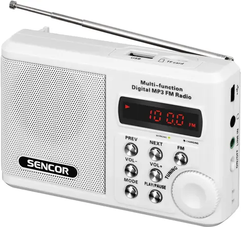 SENCOR SRD 215 W bílá / Přenosné rádio / FM / litiová baterie / USB / microSD