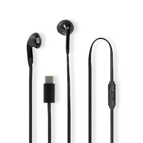 Nedis Kabelová Sluchátka černá / USB-C / Délka kabelu: 1.20 m / Vestavěný mikrofon / Ovládání Hlasitosti 