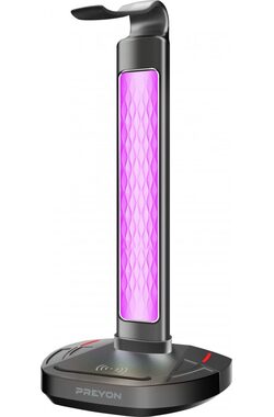 PREYON Heron Beak RGB Stojánek na sluchátka  / 2xUSB / 3.mm jack / RGB LED