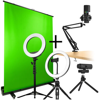 Streamplify Streaming Complete-Bundle / Streamovací sada / Greenscreen / 2x LED světlo / mikrofon / kamera 