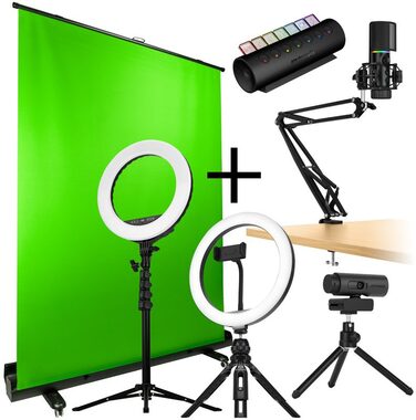 Streamplify Streaming Komplett-Bundle V2 / Streamovací sada / Greenscreen / 2x LED světlo / mikrofon / kamera / Hub CTRL