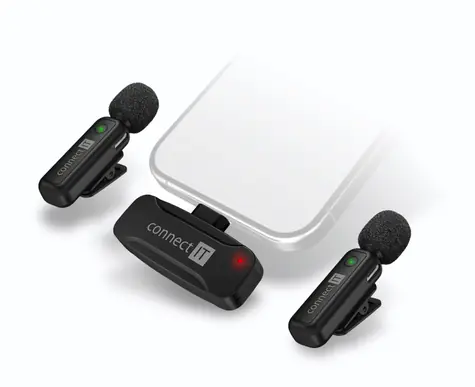 CONNECT IT CMI-1010-BK Sada 2ks bezdrátových mikrofonů ClipMic s Lightning přijímačem černá / Lightning konektor