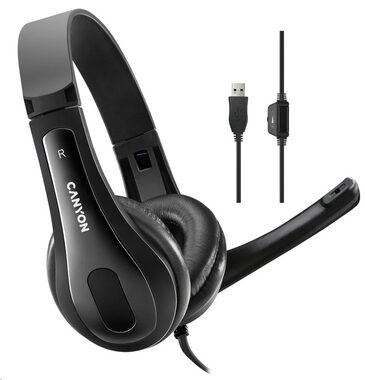 CANYON CNS-CHSU1B / lehký PC headset / USB-A / kožené naušníky / černá