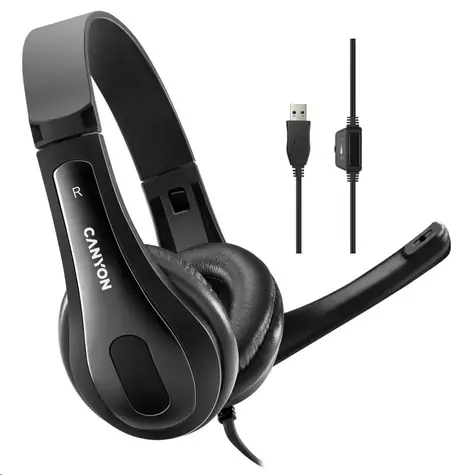 CANYON CNS-CHSU1B / lehký PC headset / USB-A / kožené naušníky / černá