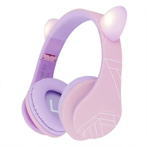 PowerLocus P2 Kids Cat Ears Purple/Turquoise / Dětská bezdrátová sluchátka s mikrofonem / Bluetooth 5.3