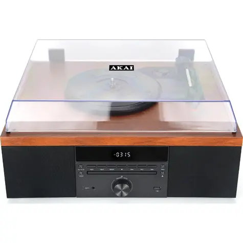 AKAI ATT-14BT hnědá / Gramofon / 33 & 45 & 78 RPM / FM / CD / AUX / Bluetooth 5.0 / repro