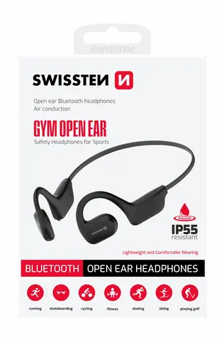SWISSTEN Gym Open Ear černá / Open-ear bezdrátová sluchátka / BT 5.2 / IP55