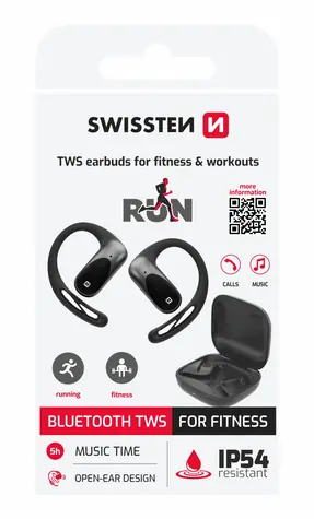 SWISSTEN Run Open Ear černá / Open-ear bezdrátová sluchátka / BT 5.4 / IP54