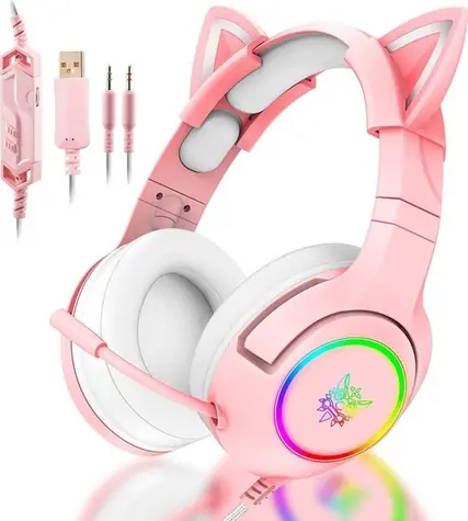 ONIKUMA K9 růžová / Herní sluchátka / RGB / mikrofón / USB