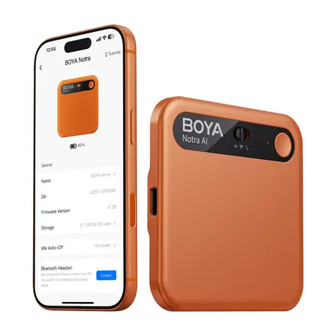 BOYA Notra oranžová / Zvukový záznamník s AI překladačem / 64GB / 24h / BT / Wi-Fi / USB-C