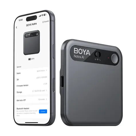 BOYA Notra černá / Zvukový záznamník s AI překladačem / 64GB / 24h / BT / Wi-Fi / USB-C