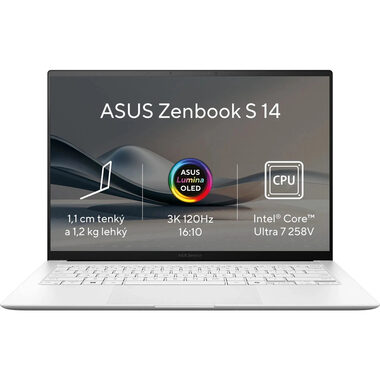 ASUS Zenbook S 14 OLED bílá / 14" 2.8K T / Intel Core Ultra 7 258V 2.2GHz / 32GB / 1TB SSD / Intel Arc / W11P 