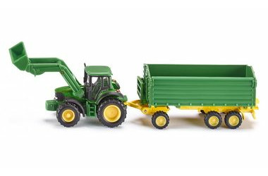 Siku Farmer 1843 John Deere s čelním nakladačem a přívěsem / 1:87 / od 3 let