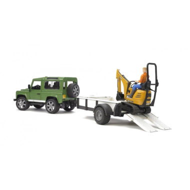 Bruder 02593 Land Rover Defender s přepravníkem + mikrobagr JCB / 1:16 / od 4 let