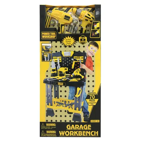 G21 DELUXE TOOLS Pracovní stůl s nářadím / žluto-šedá / Rozměry rozloženého stolu 57 x 91 x 38.5 cm / od 3 let