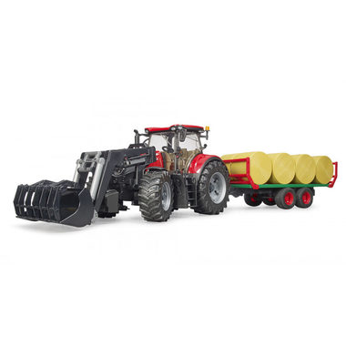 Bruder 3198 Traktor Case IH Optum 300 CVX s čelním nakladačem a přepravníkem na balíky / 4+