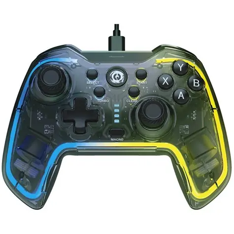 CANYON Drátový gamepad GP-2 RGB 4v1 (Nintendo Switch & Android TV & PC & PS3) průhledný