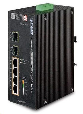 Planet IGS-624HPT PoE switch / 4x 1000Base-T / 2x SFP 100/1000Base-X / 802.3at 120W / DIN / IP30