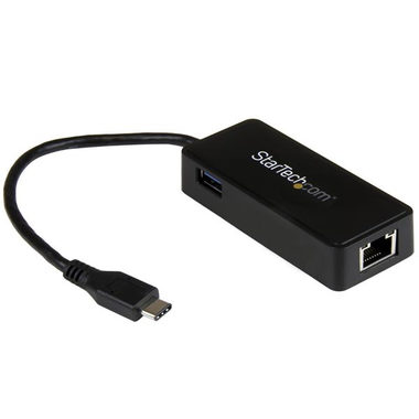 StarTech USB-C - RJ45 adaptér s extra portem USB 3.0 černá / pro síťové připojení / RJ45 