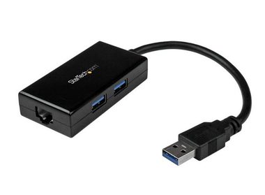 StarTech USB 3.0 adaptér s Hubem černá / pro síťové připojení / 2x USB 3.0 / RJ45 