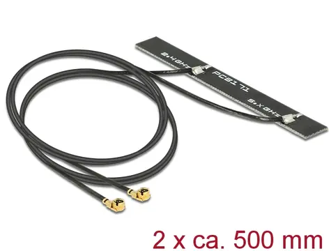 Delock WLAN 802.11 ac a h b g n Twin Anténa 2 x MHF samec 5 dBi 500 mm PCB / interní samolepicí