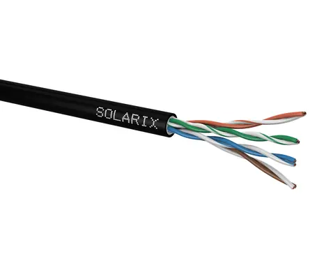 Solarix instalační kabel CAT5E 305m gelový černá / venkovní instalace / PE plášť / nestíněný / box