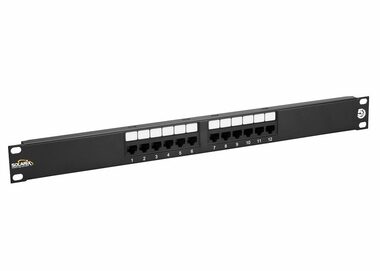 Solarix patch panel 12x RJ45 CAT5E UTP / 1U / černá