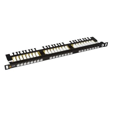 Solarix SX24HD-6-UTP-BK patch panel 24x RJ45 CAT6 UTP s vyvazovací lištou / 0.5U / černá