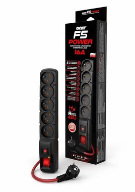 Acar F5 typ E 10m kabel / přepěťová ochrana / 16A / 2300 W / 5 zásuvek (typ E)