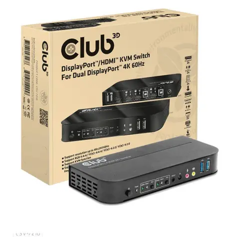 Club3D CSV-7210 síťový přepínač - switch černá / HDMI / DP / HDR / podpora IR ovladače