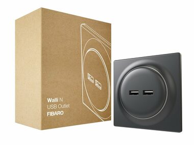 Fibaro Walli USB zásuvka černá / 2x USB-A / 2.4 A / 5V