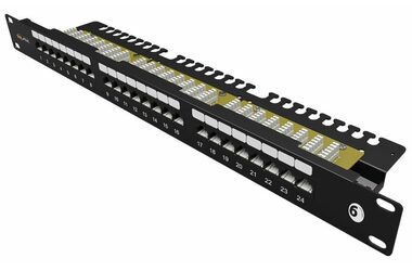 Solarix SX24L-6-UTP-BK-N patch panel 24x RJ45 CAT6 UTP s vyvazovací lištou / 1U / černá