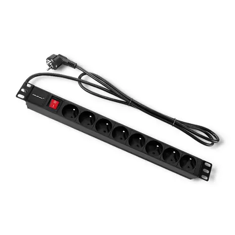 Qoltec 54471 Power strip pro RACK 19" s 8 zásuvky 2m černá / 1U / 16A / PDU
