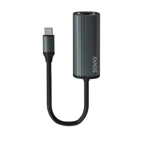 SAVIO AK-56 šedá / Ethernet Adaptér / 1x Gigabit RJ45 / 1x USB-C 3.1