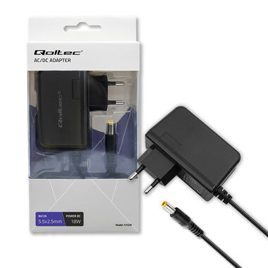 Qoltec 51028 Napájecí zdroj + síťový kabel 18W 1.3m černá / 9V / 2A / 5.5x2.5