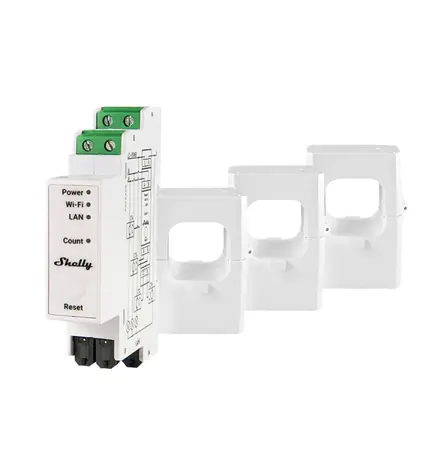 Shelly Pro 3EM 400A bílá / Třífázový měřič spotřeby / BT 4.2 / WiFi