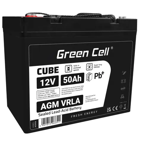 Green Cell bezúdržbová baterie AGM VRLA 12V 50Ah / pro sekačky | lodě | invalidní vozíky a koloběžky
